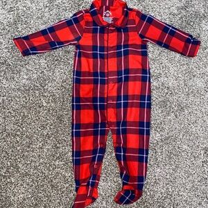 Primary Red and Blue Plaid Kids Footie